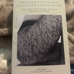 Swedish Stockings Edith Lace Tights Large Large Pantyhose Olive New